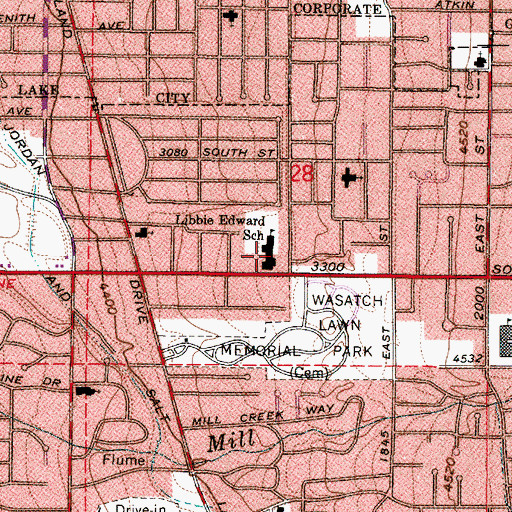 Topographic Map of Utah Schools for the Deaf and Blind Salt Lake Campus - Jean Massieu School of the Deaf, UT