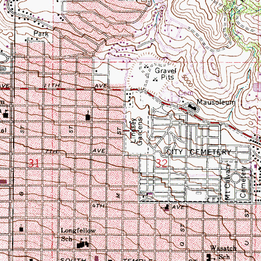 Topographic Map of Lindsey Gardens, UT