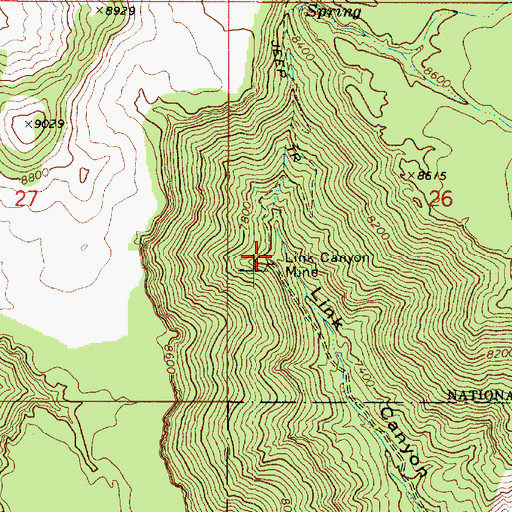 Topographic Map of Link Canyon Mine, UT