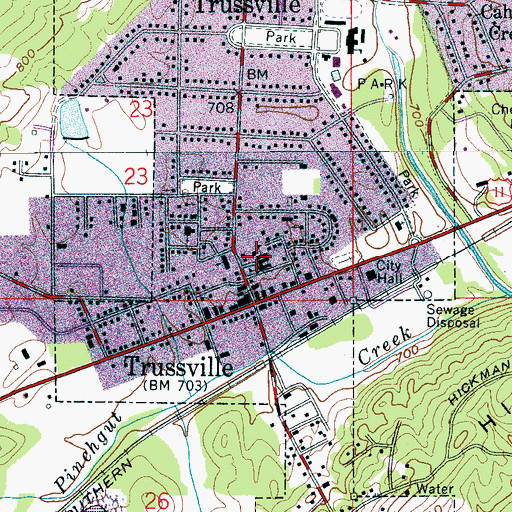 Topographic Map of Hewitt School, AL