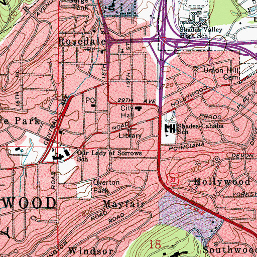 Topographic Map of Homewood Public Library, AL
