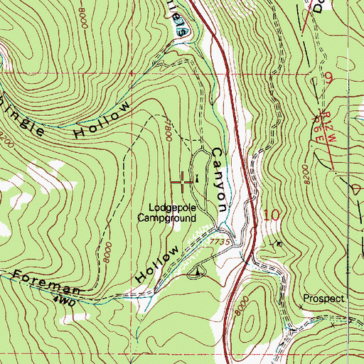 Topographic Map of Lodge Pole Campground, UT