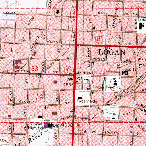 Topographic Map of Logan, UT