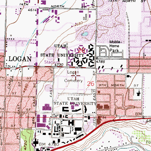 Topographic Map of Logan Cemetery, UT
