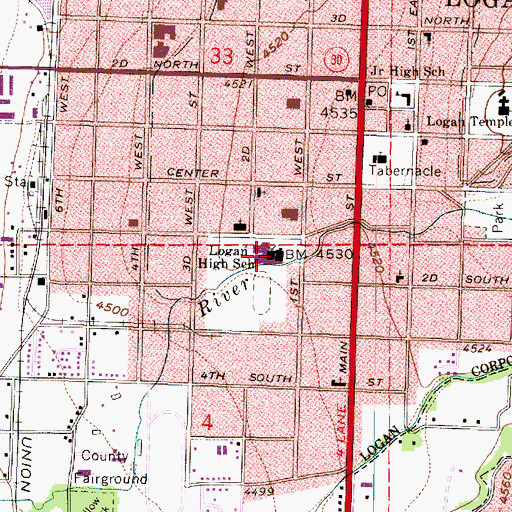 Topographic Map of Logan High School, UT