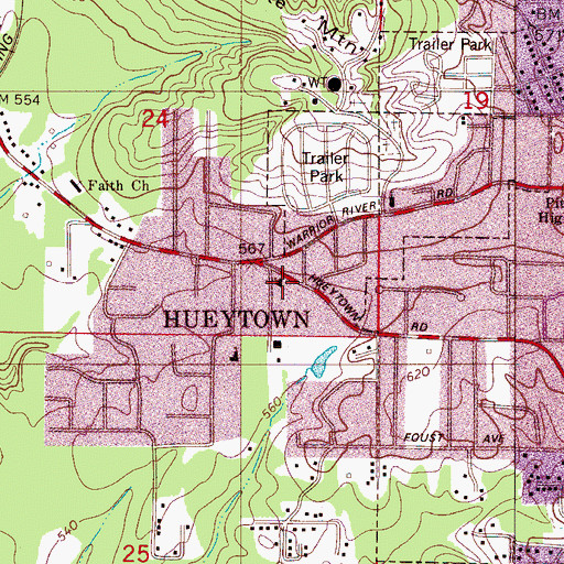 Topographic Map of Hueytown Church of God, AL