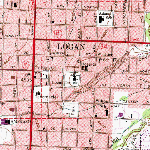 Topographic Map of Logan Temple, UT