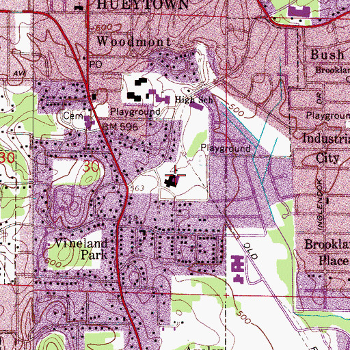Topographic Map of Hueytown Elementary School, AL