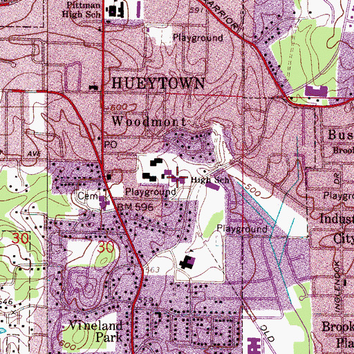 Topographic Map of Hueytown High School, AL