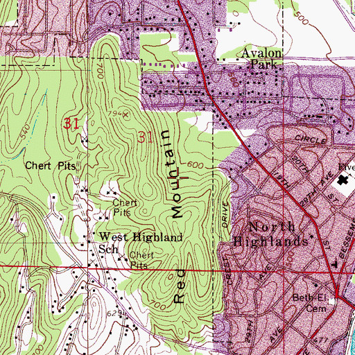 Topographic Map of Hueytown Public Library, AL