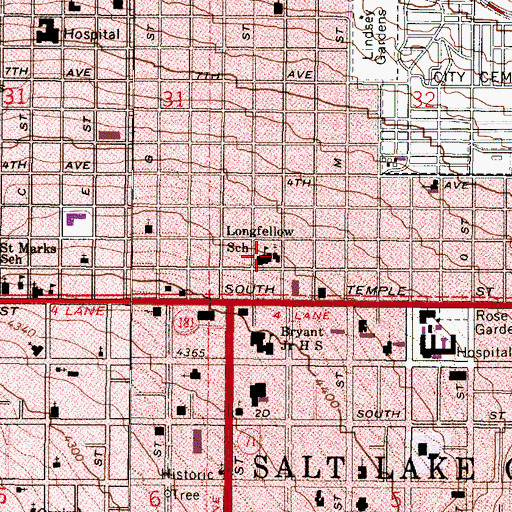 Topographic Map of Longfellow School, UT