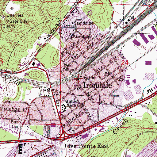 Topographic Map of Irondale City Hall, AL