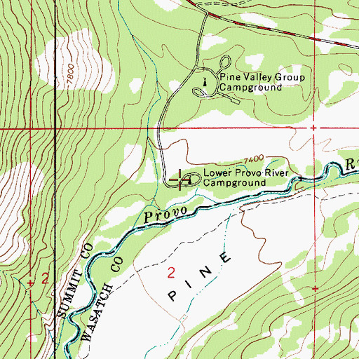 Topographic Map of Lower Provo River Campground, UT