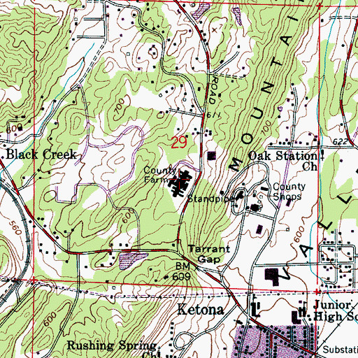 Topographic Map of Jefferson County Farm, AL