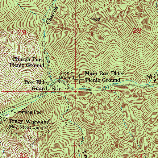 Topographic Map of Main Box Elder Picnic Ground, UT