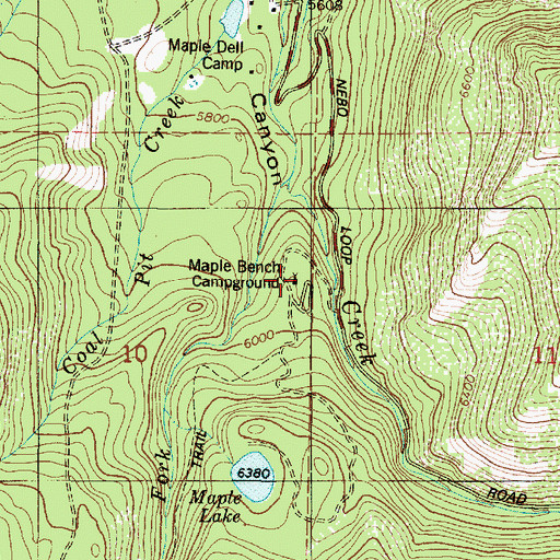 Topographic Map of Maple Bench Campground, UT