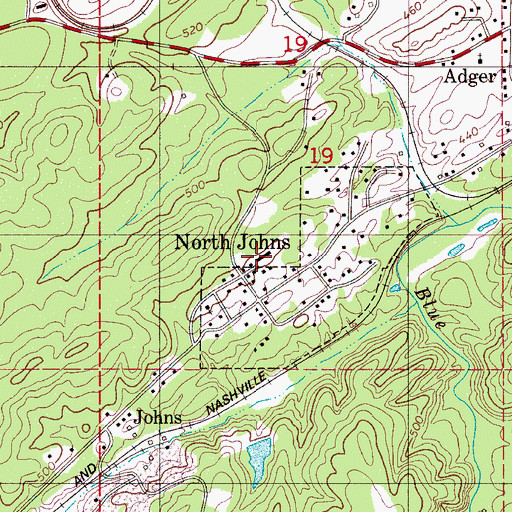 Topographic Map of Johns Elementary School (historical), AL