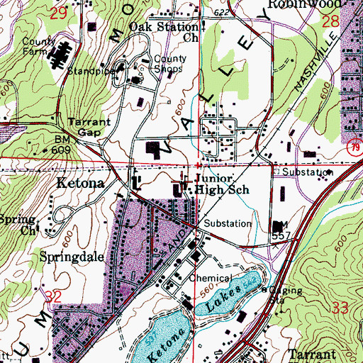 Topographic Map of Ketona Junior High School, AL