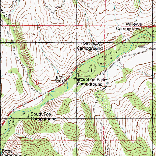 Topographic Map of Meadows Campground, UT