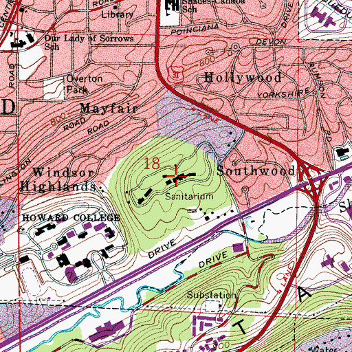 Topographic Map of HealthSouth Lakeshore Rehabilitation Hospital, AL