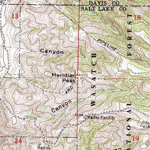 Topographic Map of Meridian Peak, UT