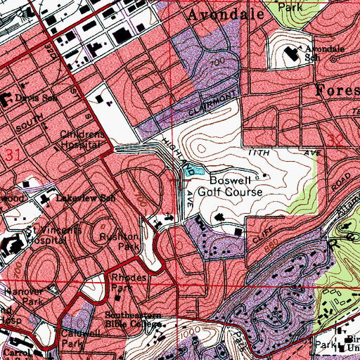 Topographic Map of Lakeview (historical), AL