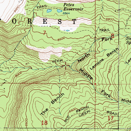 Topographic Map of Middle Fork Manti Canyon, UT