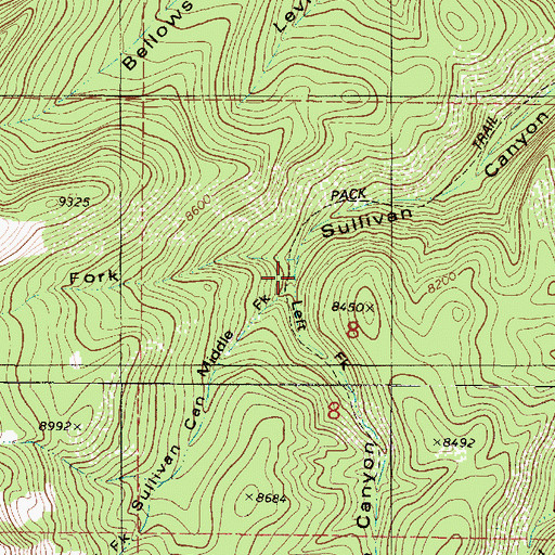 Topographic Map of Middle Fork Sullivan Canyon, UT