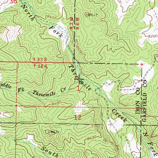 Topographic Map of Middle Fork Threemile Creek, UT