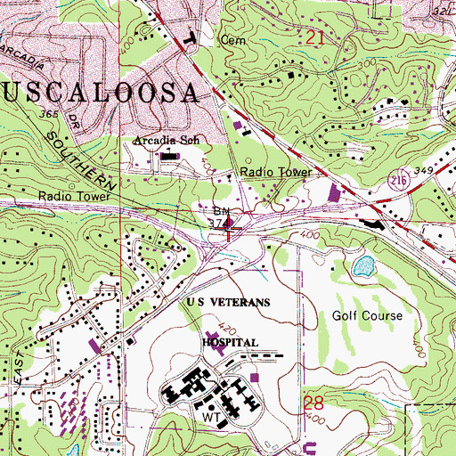 Topographic Map of Box Springs, AL