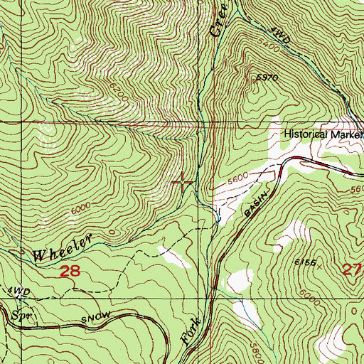 Topographic Map of Middle Fork Wheeler Creek, UT