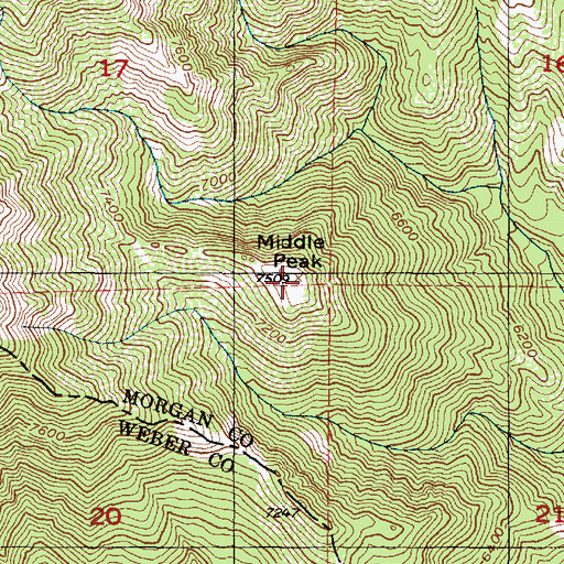 Topographic Map of Middle Peak, UT