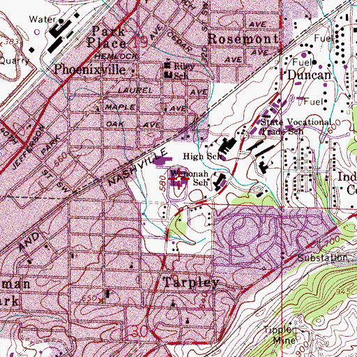 Topographic Map of Lawson State Community College, AL