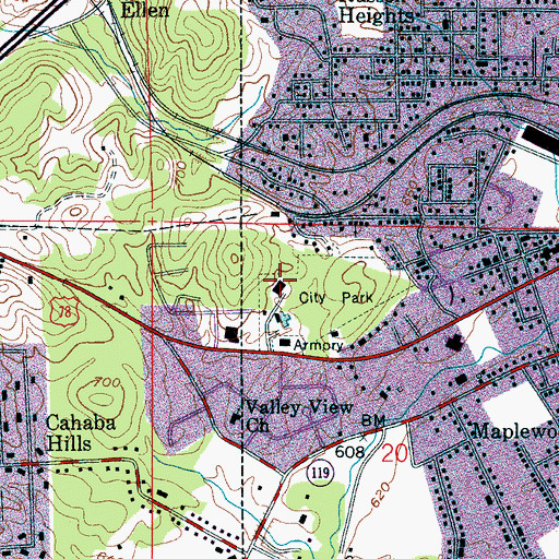 Topographic Map of Leeds Civic Center, AL