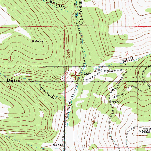 Topographic Map of Mill Canyon, UT