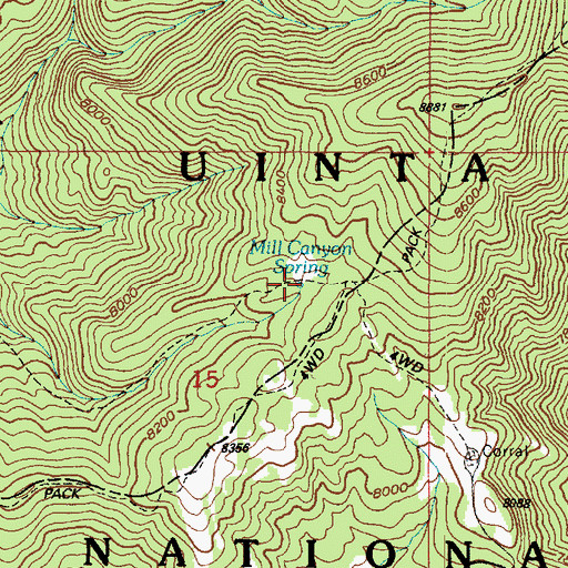 Topographic Map of Mill Canyon Spring, UT