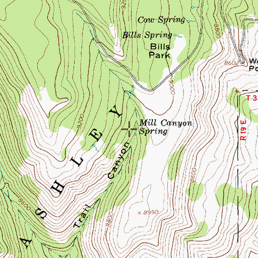 Topographic Map of Mill Canyon Spring, UT