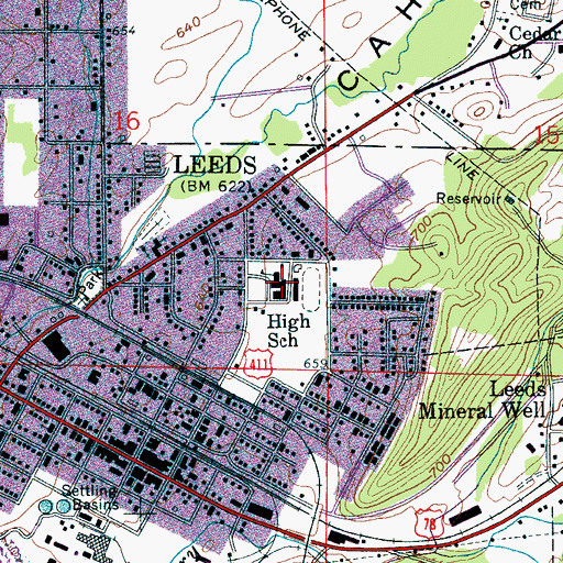 Topographic Map of Leeds High School, AL