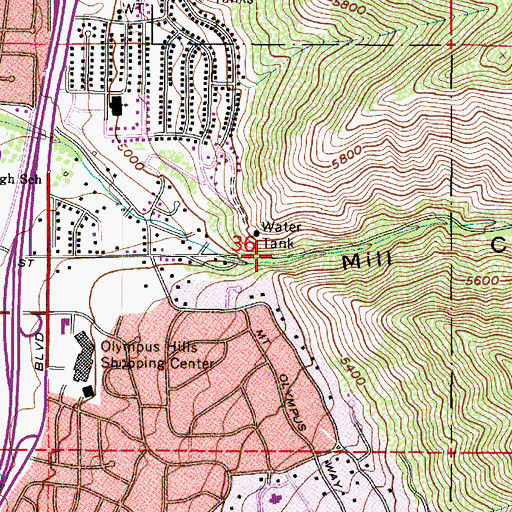 Topographic Map of Mill Creek Canyon, UT