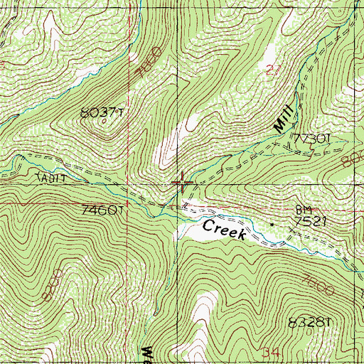 Topographic Map of Mill Hollow, UT
