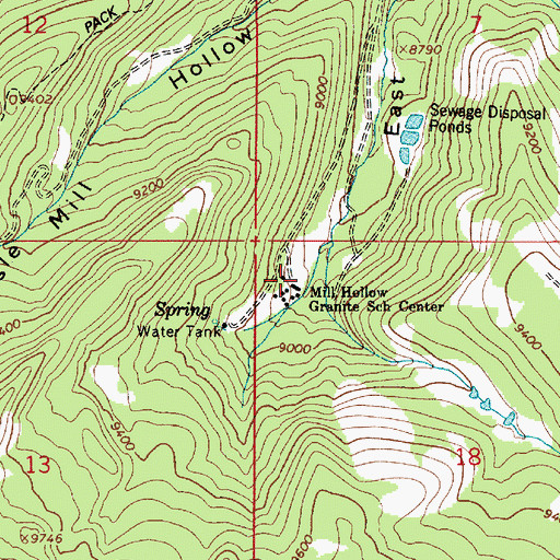 Topographic Map of Mill Hollow Granite School Center, UT