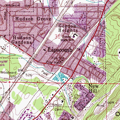 Topographic Map of Lipscomb City Hall, AL