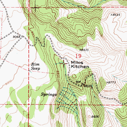 Topographic Map of Milos Kitchen, UT