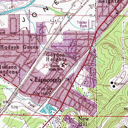 Topographic Map of Lipscomb Junior High School, AL
