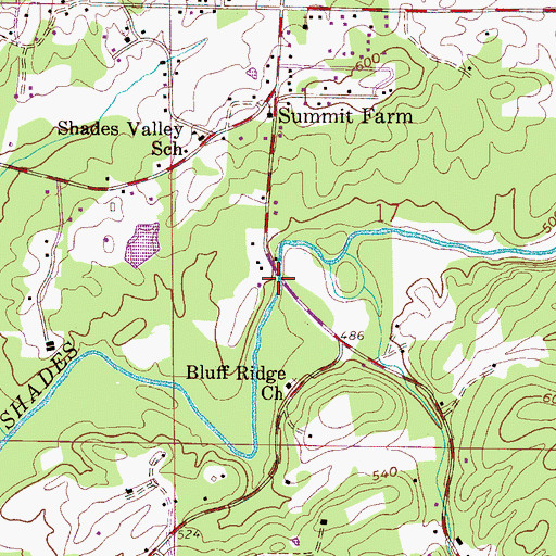 Topographic Map of Lovelace Bridge, AL