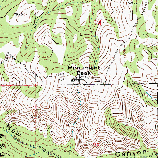 Topographic Map of Monument Peak, UT