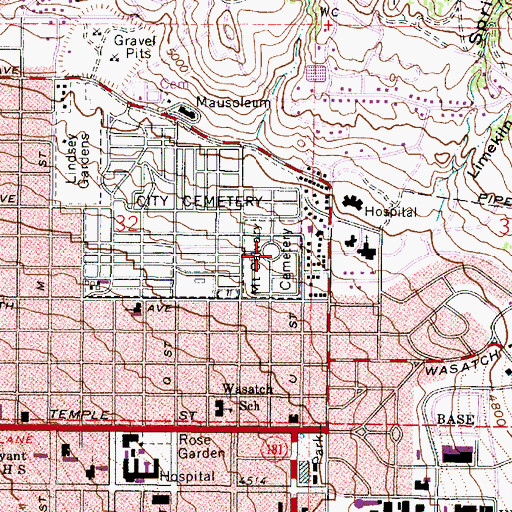 Topographic Map of Mount Calvary Catholic Cemetery, UT
