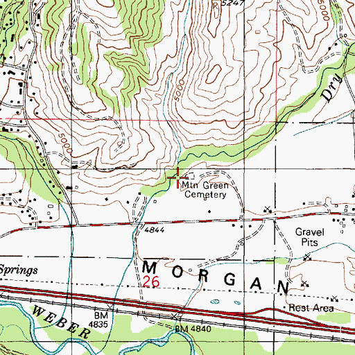 Topographic Map of Mountain Green Cemetery, UT