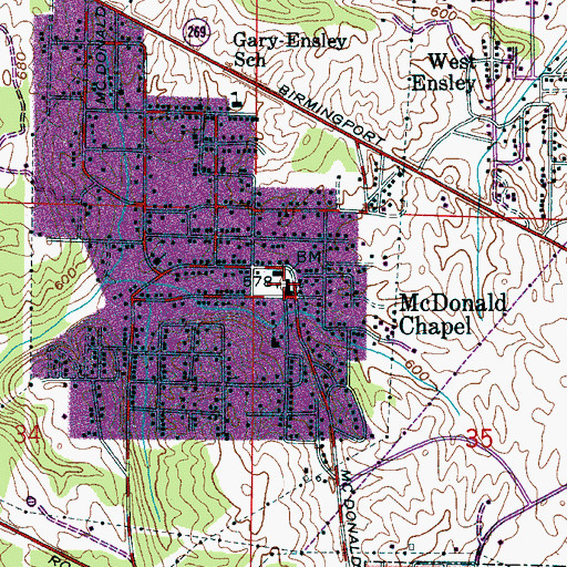 Topographic Map of McDonald Chapel Elementary School, AL