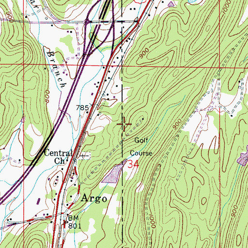 Topographic Map of Meadow Run Country Club, AL